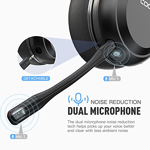 COOSII P80C Bluetooth Headphones Wireless with Dual Microphone for Home Office Online Class, Over Ear Soft Stereo Headsets, 40H Playtime for Laptop Chromebook Cellphone Skype Zoom Calls-Without Dongle