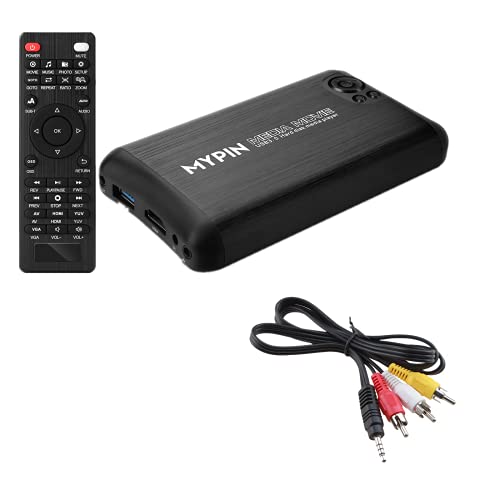 1080P USB3.0 HDMI Media Player with AV Cable Support 2.5" SATA HDD with HDMI/AV/Coaxial Output, Portable MP4 Player for Videos/Music/Photos from USB Drive/SD Card/Internal or External HDD