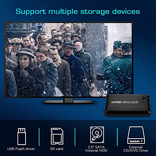 1080P USB3.0 HDMI Media Player with AV Cable Support 2.5" SATA HDD with HDMI/AV/Coaxial Output, Portable MP4 Player for Videos/Music/Photos from USB Drive/SD Card/Internal or External HDD