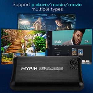 1080P USB3.0 HDMI Media Player with AV Cable Support 2.5" SATA HDD with HDMI/AV/Coaxial Output, Portable MP4 Player for Videos/Music/Photos from USB Drive/SD Card/Internal or External HDD