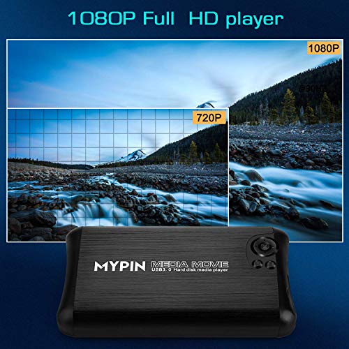 1080P USB3.0 HDMI Media Player with AV Cable Support 2.5" SATA HDD with HDMI/AV/Coaxial Output, Portable MP4 Player for Videos/Music/Photos from USB Drive/SD Card/Internal or External HDD