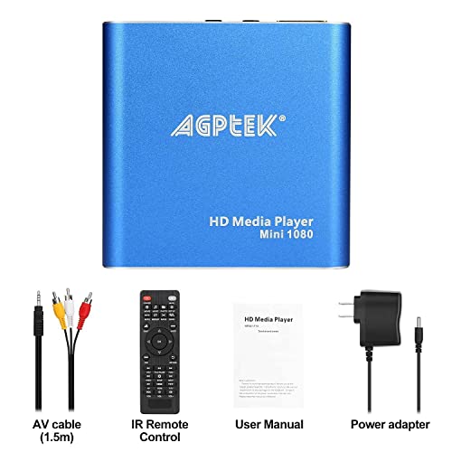 HDMI Media Player with Original AV Cables, Blue Mini 1080p Full-HD Ultra HDMI Digital Media Player for -MKV/RM- HDD USB Drives and SD Cards