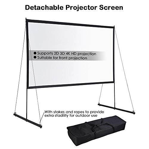150" PVC Diagonal Portable Detachable Projector Screen with Stand - Detachable 160 Degree Wide Viewing 1.1 Gain & 16:9 Aspect Ratiosupports 2D 3D 4K HD Projection Outdoor Open-air Movie (150")