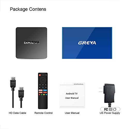 GREVA Android 11 TV Box 2GB RAM 16GB ROM Support Dual Band WiFi 2.4G/5G Voice Remote Control BT 5.0 4K HDR Smart Streaming Media Player