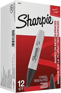 sharpie chisel tip permanent markers; proudly permanent ink marks on paper, plastic, metal, and most other surfaces; remarkably resilient ink dries quickly and resists; black; pack of 12 (38201)
