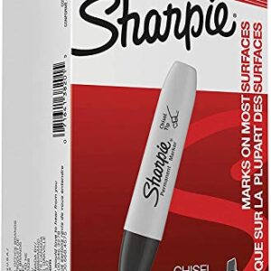 Sharpie Chisel Tip Permanent Markers; Proudly Permanent Ink Marks On Paper, Plastic, Metal, and Most Other Surfaces; Remarkably Resilient Ink Dries Quickly and Resists; Black; Pack of 12 (38201)