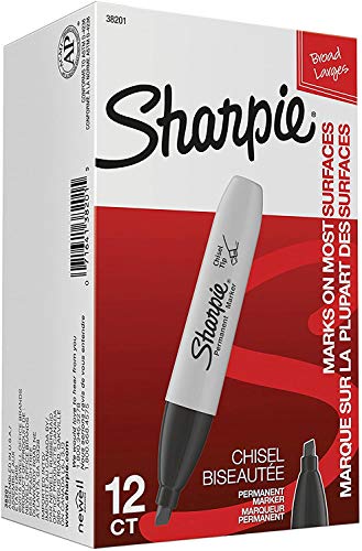 Sharpie Chisel Tip Permanent Markers; Proudly Permanent Ink Marks On Paper, Plastic, Metal, and Most Other Surfaces; Remarkably Resilient Ink Dries Quickly and Resists; Black; Pack of 12 (38201)