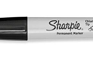 Sharpie Chisel Tip Permanent Markers; Proudly Permanent Ink Marks On Paper, Plastic, Metal, and Most Other Surfaces; Remarkably Resilient Ink Dries Quickly and Resists; Black; Pack of 12 (38201)