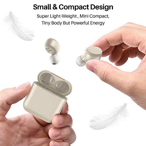 TOZO T6 True Wireless Earbuds Bluetooth 5.3 Headphones Touch Control with Wireless Charging Case IPX8 Waterproof Stereo Earphones in-Ear Built-in Mic Headset Premium Deep Bass Champagne(2022 Upgraded)