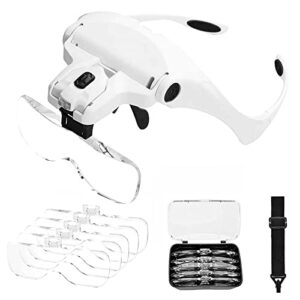 jmh head magnifier for close work, hands free headband magnifying glass with light,professional jeweler’s loupe light bracket and headband are interchangeable