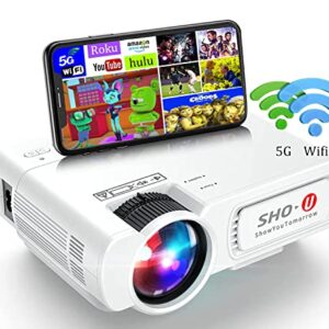 Projector Portable 5G WiFi Video-Projector [2022 Upgraded] Movie Projector Mini projectors 8000:1Contrast 9000Lumen Compatible with Full HD 1080P iPhone,Android,FireStick,AV,VGA,HDMI,USB,TF ‎T5-W800P