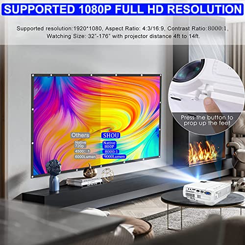 Projector Portable 5G WiFi Video-Projector [2022 Upgraded] Movie Projector Mini projectors 8000:1Contrast 9000Lumen Compatible with Full HD 1080P iPhone,Android,FireStick,AV,VGA,HDMI,USB,TF ‎T5-W800P