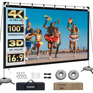 Outdoor Projector Screens with Stand 100 inch, 16:9 HD 4K Portable Indoor Projection Screen for Home Theater, Foldable Movie Projector Screens with Carry Bag for Camping and Recreational