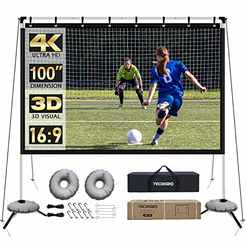 Outdoor Projector Screens with Stand 100 inch, 16:9 HD 4K Portable Indoor Projection Screen for Home Theater, Foldable Movie Projector Screens with Carry Bag for Camping and Recreational