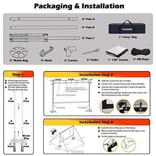 Outdoor Projector Screens with Stand 100 inch, 16:9 HD 4K Portable Indoor Projection Screen for Home Theater, Foldable Movie Projector Screens with Carry Bag for Camping and Recreational