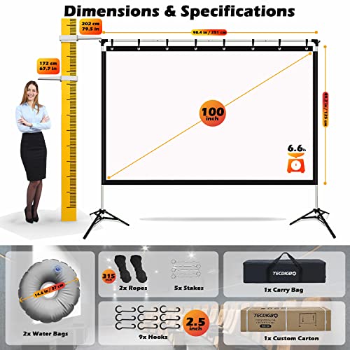 Outdoor Projector Screens with Stand 100 inch, 16:9 HD 4K Portable Indoor Projection Screen for Home Theater, Foldable Movie Projector Screens with Carry Bag for Camping and Recreational