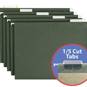 Smead Hanging File Folder with Tab, 1/5-Cut Adjustable Tab, Letter Size, Standard Green, 25 per Box (64055)