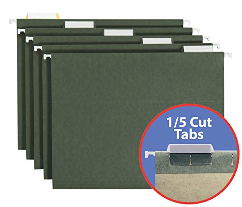 Smead Hanging File Folder with Tab, 1/5-Cut Adjustable Tab, Letter Size, Standard Green, 25 per Box (64055)