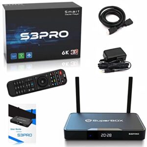 2022 newest super box s3 pro, authorized seller tv box with voice remote and detailed install instructions (2gb ram + 32gb rom)