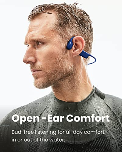 Shokz OpenSwim - Bone Conduction MP3 Waterproof Headphones for Swimming - Open-Ear Wireless Headphones, with Nose Clip and Earplug (Blue)