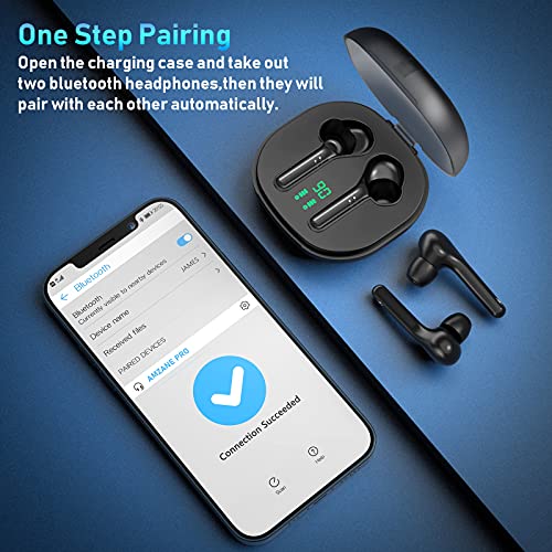 Wireless Earbuds Bluetooth Headphones with Wireless Charging Case and LED Power Display 35Hr Playtime Bass Stereo Sound Earphones Sweatproof Touch Control Built in Mic Headset for Sport Workout Office