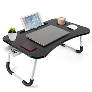 lap desk foldable bed table portable multi-function laptop bed desk with storage drawer and cup holder, notebook stand breakfast bed tray for sofa, bed, terrace, balcony, garden
