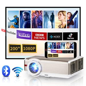 wikish smart wifi bluetooth projector 9000 lumen,home cinema projector 200 inch display with hdmi usb av for indoor outdoor movie dvd tv box laptop