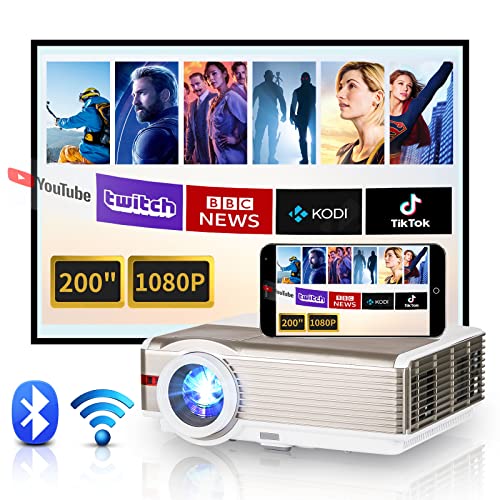 WIKISH Smart Wifi Bluetooth Projector 9000 Lumen,Home Cinema Projector 200 Inch Display with HDMI USB AV for Indoor Outdoor Movie DVD TV Box Laptop