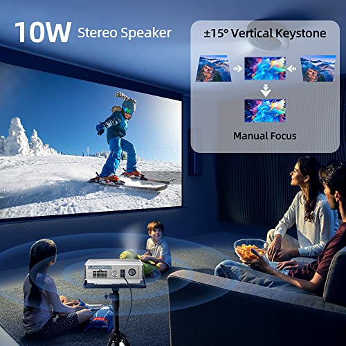 WIKISH Smart Wifi Bluetooth Projector 9000 Lumen,Home Cinema Projector 200 Inch Display with HDMI USB AV for Indoor Outdoor Movie DVD TV Box Laptop