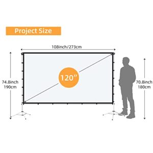 120 inch Projector Screen with Stand,Foldable Portable Projection Screen 16:9 4K HD Only Front Projections for Home Theater Backyard Cinema Office Meeting