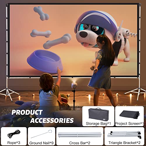 120 inch Projector Screen with Stand,Foldable Portable Projection Screen 16:9 4K HD Only Front Projections for Home Theater Backyard Cinema Office Meeting