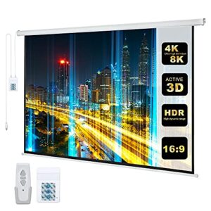 110″ motorized projector screen electric diagonal automatic projection 16:9 hd movies screen for home theater presentation education outdoor indoor w/wireless remote and wall/ceiling mount (white)