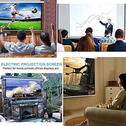 110" Motorized Projector Screen Electric Diagonal Automatic Projection 16:9 HD Movies Screen for Home Theater Presentation Education Outdoor Indoor W/Wireless Remote and Wall/Ceiling Mount (White)