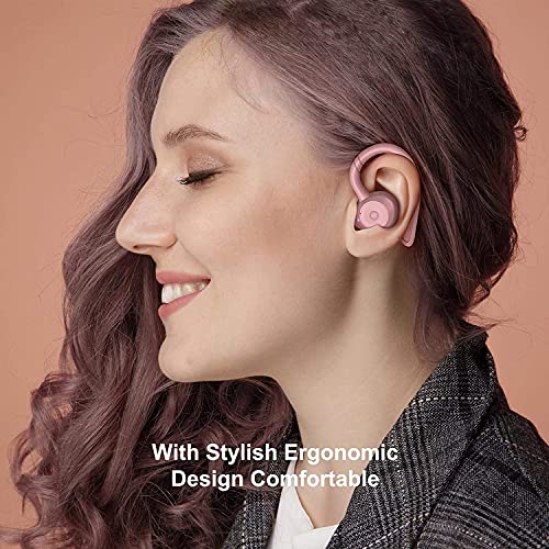 comiso Wireless Earbuds, True Wireless in Ear Bluetooth 5.0 with Microphone, Deep Bass, IPX7 Waterproof Loud Voice Sport Earphones with Charging Case for Outdoor Running Gym Workout (Pink)