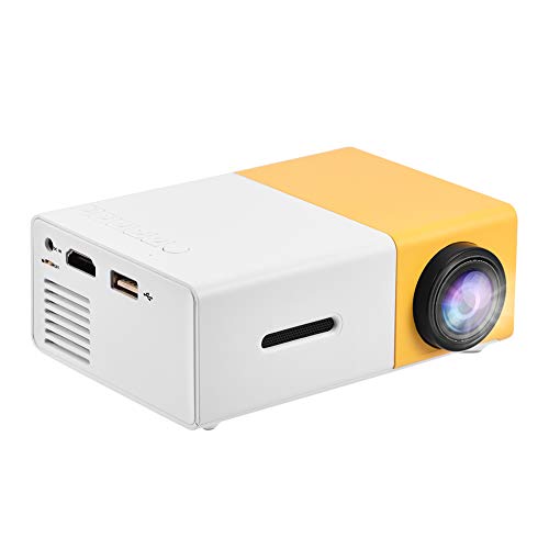 Upgraded Mini Projector, Asixx LED Portable Projector Full HD Mini Video Projector Support 1080P HDMI, AV, USB for Home Cinema, TVs, Laptops, Games, iPhone Android Smartphones(White Yellow