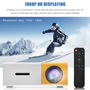 Upgraded Mini Projector, Asixx LED Portable Projector Full HD Mini Video Projector Support 1080P HDMI, AV, USB for Home Cinema, TVs, Laptops, Games, iPhone Android Smartphones(White Yellow