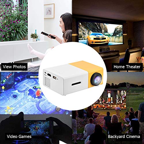 Upgraded Mini Projector, Asixx LED Portable Projector Full HD Mini Video Projector Support 1080P HDMI, AV, USB for Home Cinema, TVs, Laptops, Games, iPhone Android Smartphones(White Yellow