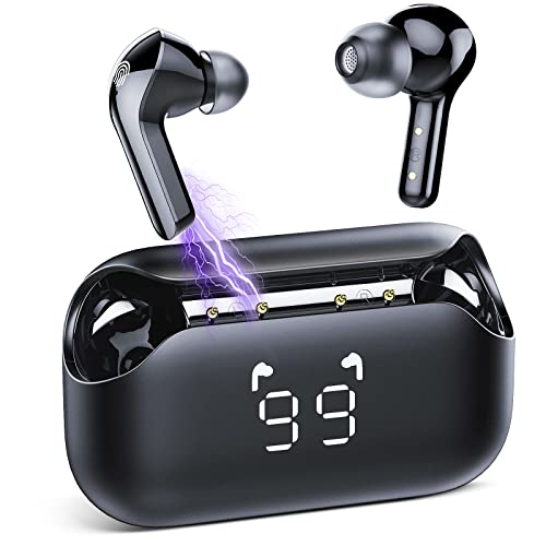 TIMU Bluetooth Headphones 5.3, Bluetooth Earbuds 60H Playtime with LED Power Display, CVC8.0 Clear Calls, Built-in 4 Mics, Deep Bass, USB-C Fast Charge, IPX7 Waterproof, Ear Buds for Sport Work.