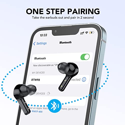 TIMU Bluetooth Headphones 5.3, Bluetooth Earbuds 60H Playtime with LED Power Display, CVC8.0 Clear Calls, Built-in 4 Mics, Deep Bass, USB-C Fast Charge, IPX7 Waterproof, Ear Buds for Sport Work.