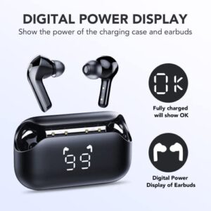 TIMU Bluetooth Headphones 5.3, Bluetooth Earbuds 60H Playtime with LED Power Display, CVC8.0 Clear Calls, Built-in 4 Mics, Deep Bass, USB-C Fast Charge, IPX7 Waterproof, Ear Buds for Sport Work.