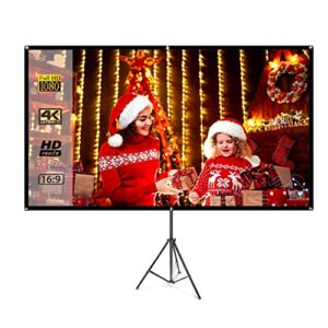 new upgrade projector screen with stand and wall stand, owlenz polyester 100 inch 16:9 4k hd portable anti crease projection screen for home theater cinema indoor outdoor movie video film screen