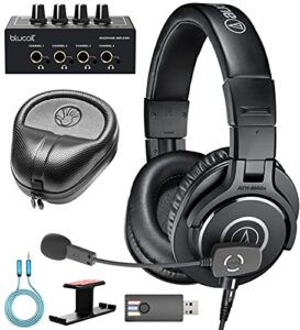 audio technica ath-m40x professional studio monitor headphone black bundle with antlion audio modmic wireless, blucoil 6′ 3.5mm extension cable, headphone amp, headphone hook and slappa headphone case