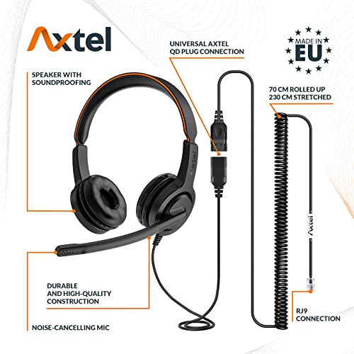 Axtel Bundle Voice 40 Duo NC with AXC-01 Cable | Noise Cancellation - Compatible with Avaya 2400/4600 Series, Mitel 6800 Series, NEC DTL/ITL Series, Nortel, Polycom VVX Series