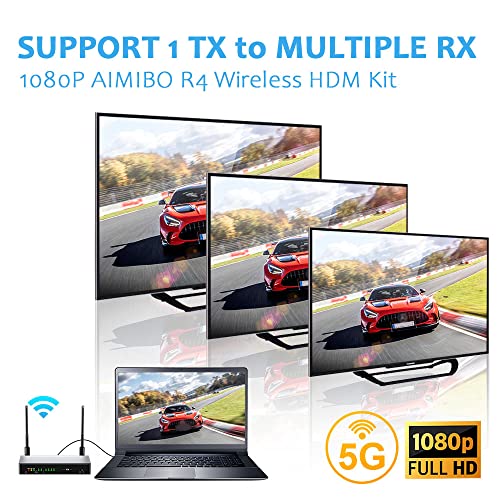 HDMI Wireless Transmitter and Receiver - Support Multiple RX(1x8)，AIMIBO 5.8G Wireless HDMI KVM Extender(656Ft/200M) with HDMI Loop-Out & IR Control for Streaming Video to HDTV/Projector/Monitor