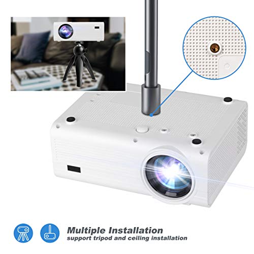 Living Enrichment Mini Projector, Built-in Dual Speaker and Full HD 1080p Movie Video Projector, 50000 Hours Life LED, Compatible with TV Stick, Video Games, HDMI, USB, TF, VGA, AUX, AV