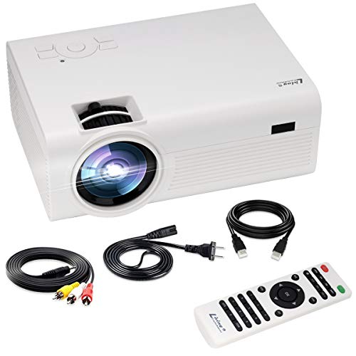 Living Enrichment Mini Projector, Built-in Dual Speaker and Full HD 1080p Movie Video Projector, 50000 Hours Life LED, Compatible with TV Stick, Video Games, HDMI, USB, TF, VGA, AUX, AV