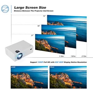 Living Enrichment Mini Projector, Built-in Dual Speaker and Full HD 1080p Movie Video Projector, 50000 Hours Life LED, Compatible with TV Stick, Video Games, HDMI, USB, TF, VGA, AUX, AV