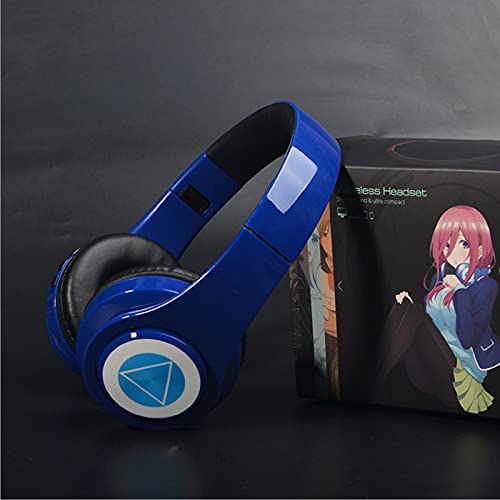 Nakano Miku Bluetooth Headphones, Hi-Fi Stereo Wireless Over Ear Headphones with Built-in Mic, The Quintessential Quintuplets Manga Cartoon Cosplay Prop for Family Leisure, Party, Travel - Blue