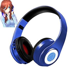 nakano miku bluetooth headphones, hi-fi stereo wireless over ear headphones with built-in mic, the quintessential quintuplets manga cartoon cosplay prop for family leisure, party, travel – blue