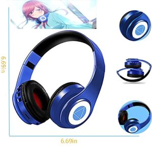 Nakano Miku Bluetooth Headphones, Hi-Fi Stereo Wireless Over Ear Headphones with Built-in Mic, The Quintessential Quintuplets Manga Cartoon Cosplay Prop for Family Leisure, Party, Travel - Blue